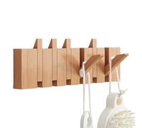 6 ganchos de piano montado en la pared: gancho moderno de entrada de madera natural, perchas de madera maciza natural | Organizador elegante para la percha y la percha de la colgilla de múltiples pala