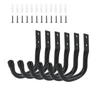 6 ganchos para colgar - gancho pared de garaje resistente, colgadores pared en J para bicicletas, herramientas eléctricas, escaleras, equipos deportivos, negro antideslizante - 11,5 cm x 9 cm