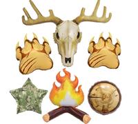 6 globos de cabeza de ciervo, garra de oso, fogata 4D y estrella de camuflaje para decoración de fiesta de caza, decoración de cumpleaños, graduación de camuflaje rústico, fiesta de caza del bosque y