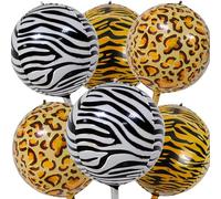 6 globos de cebra con estampado de leopardo de 22 pulgadas, globos redondos inflables 4D con patrón de guepardo, globo grande de animales salvajes, decoración de fiesta de cumpleaños para fiesta de