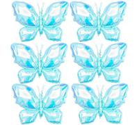 6 globos de mariposa azul iridiscente de 24 pulgadas, decoraciones de mariposa de nailon translúcido grandes para baby shower, cumpleaños, boda, fiesta de jardín de primavera y decoración de eventos