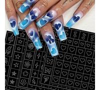 6 hojas aerógrafo plantillas pegatinas de uñas, mariposa, llama, estrella, corazón, estrella, pegatinas de uñas, plantilla de impresión, herramienta para uñas, autoadhesiva, para mujeres, diseño de
