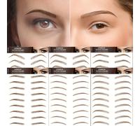 6 hojas de 54 de pegatinas de temporal para cejas de simulación 6D marrones, set de maquillaje rápido desechable a prueba de agua y , adecuado para fiestas, fácil de pegar y
