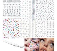 6 hojas de calcomanías para pintura facial, luna, estrellas, amor, gotas de agua, calcomanías faciales y pinzas