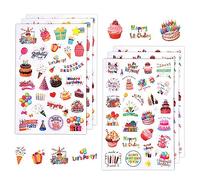 6 Hojas de Feliz Cumpleaños Pegatinas, Variedad de Estilos Pegatinas Adhesivas Bonitas Pegatinas Decorativas para Fiestas de Cumpleaños para Niños