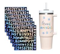 6 Hojas de Letras de Vinilo Impermeables Pegatinas Alfanuméricas Personalizadas Manualidades Con Papel Brillante Purpurina Para Botella de Agua Vaso