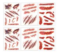 6 Hojas Herida Sangrienta Falsa, 21x15cm a Prueba de Agua Tatuaje de Sangre Puntadas Tatuajes Temporales para Adultos Niños Maquillaje Fiesta de Disfraces de Cosplay