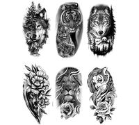 6 hojas impermeables desechables for tatuajes de cabeza de lobo, tótem, papel adhesivo for tatuajes, brazo for hombres y mujeres