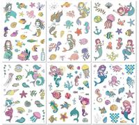 6 Hojas Pegatinas De Tatuaje/Pegatinas Faciales De Sirenas De Dibujos Animados Divertidas Y Resistentes Al Agua Para Niños