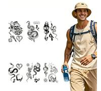 6 Hojas Pegatinas De Tatuajes De Serpientes, Oscuras Y Geniales, Diseño De Manga Completa, Marca Tribal Negra, Cuerpo De Serpiente De Banda De La Muerte.