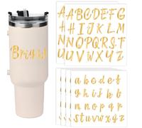 6 Hojas Pegatinas Letras para Stanley Cup, Vinilo y Papel Pegatinas Transferencia Impermeables Tazas Letras Mayúsculas y Minúsculas Pegatinas con Nombre Decoración Botellas Agua y Vidrio(Dorado)