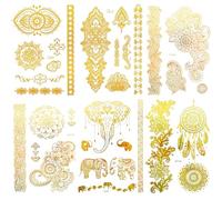 6 Hojas Tatuajes Temporal Metálico Oro Flash, Doradas Pegatinas de Tatuaje, Papel De Tatuaje a Prueba De Agua, Para Mujeres, Niñas