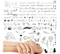 6 Hojas Tatuajes Temporales Adultos en Francés Dibujos Frases Negro Estilo Bohemio Corazón Amor Flores para Mujer Hombre Chica Chico Vida Diaria Fiestas Concierto Festival