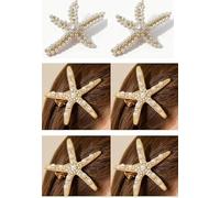 6 Horquillas De Perlas De Estrella De Mar, 1 Par De Pendientes De Perlas De Estrella De Mar De Oro, Horquillas De Diamantes Con Purpurina, Joyas De Vacaciones De Verano.