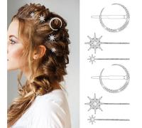 6 horquillas para el pelo de estrella vintage con diamantes de imitación, luna, estrella, accesorios celestiales, horquillas para el pelo, horquillas de cristal, aleación de metal, luna, novia, boda