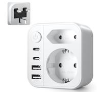 6 in 1 Adaptador Enchufe UK, Diseño Compacto con 1 Interruptor, 2 USB A y 2 USB C, Travel Plug Type-G Socket UK To EU Socket Adapter for England, Ireland, Malta, Maldives Sockets