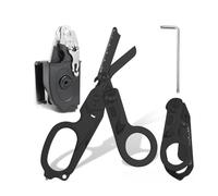 6 In 1 Emergency Shears, Stainless Steel Trauma Shears Foldable, Multi-function Emergency Response Scissors with Holster for Outdoor Camping Rescue Medical (black)