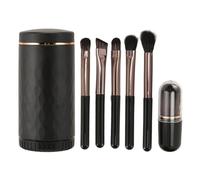 6-in-1-Make-up-Pinselset, synthetische Kosmetikpinsel für Foundation, Abpudern und Lidschatten, tragbares Reise-Make-up-Set mit Spiegel und Aufbewahrungskorb für unterwegs (Negra)