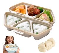 6 in 1 Onigiri Mold, Foldable Triangle Onigiri Mold Set with Musubi Press, Non-Stick & Easy to Use for Bento Lunch Uniform Rice Balls (Beige)