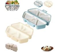 6 in 1 Onigiris Mold, 6 in 1 Mold for Making and Storing Sushi, Triangle Sushi Molds, Quick to Make, Easy to Store Carry, for Meal Prep, Lunch, Family Cooking (2pcs-Blue+Beige)