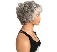 6 Inch Short Dark Gray Bob Wavy Layered Wig with Bangs for Women,Synthetic Pixie Cut Hair Wigs Suave y Natural