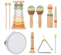 6 instrumentos musicales de madera para niños pequeños de 1 a 3 años, juego de percusión Orff con xilófono, guiro, martillo de arena, cuerno, pandereta, hierro triangular