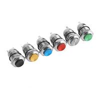 6 Interruptores de botón momentáneos de 12 mm IP67 resistente al agua, botón de reinicio de metal sin luz 2 A/250 VAC, azul, verde, negro, rojo, amarillo, metálico