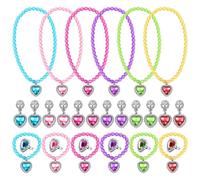 6 Juego de Joyas de Princesa, Joyas para Disfrazarse Pulseras de Princesa Collares con Gemas de Princesa Anillos de Bisutería de Princesa Clips para las Orejas de Princesa (6 Colores)