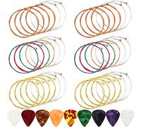 6 Juegos Cuerdas de Guitarra Acústica de Acero de Repuesto de Dorada/de Latón/Multicolor con 9 Piezas Púas de Guitarra de Celuloide en 3 Tamaños para Guitarra Acústica Eléctrica