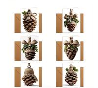 6 Juegos de Tarjetas de Navidad con Piñas y Sobres de Papel Kraft - Feliz Navidad - Tarjetas Bonitas, Originales y Personalizables | 18 x 13 cm