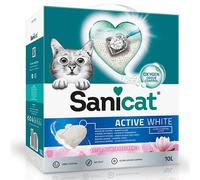 Sanicat - Arena Aglomerante Active White con Flor de Loto, Hecha de minerales naturales con control de olor garantizado, Absorbe la humedad y facilita la limpieza, 6 L de capacidad