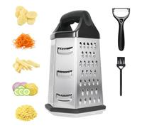 6 Lados Ralladores de Cocina con Recipiente, Rallador de Verduras Acero Inoxidable con Pelador y Cepillo de Limpieza para Parmesano, Jengibre, Ajo, Chocolate, Verduras y Frutas, Base Antideslizante