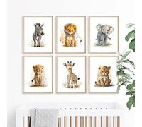 6 Laminas Habitacion Niño Poster Bebe Cuadro Animales Salvajes Infantil Decoracion Dormitorio Pared Toile A4 sin Marco