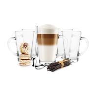 6 Latte Macchiato Gafas 300ML Con Asa Y 6 Edelstahl-Löffel Gratis Café