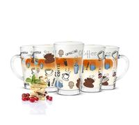 6 Latte Macchiato Gafas 300ml Tazas de Café Té Con Colorido Kaffee-Aufdruck