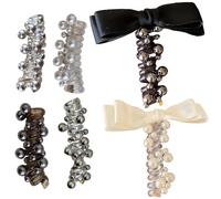 6 lazos elásticos suaves en espiral para el pelo, largos, sin arrugas, diseño de cuerda y lazo con detalles de perlas, accesorio moderno y elegante para mujer, para coletas y trenzas