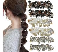 6 lazos para el pelo con perlas para el teléfono, cordón recto en espiral, trenzado, coleta de caballo, anillo trenzado para el cabello para mujer (blanco, curso, plateado)