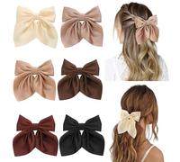 6 lazos para el pelo para mujer, pinzas para el pelo, lazos de satén sedoso para niñas, cinta para el cabello de colores neutros, bonitos clips de lazo para mujeres, accesorios para el cabello,