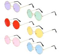 6 lentes de sol redondos estilo hippy Specs para festivales, lentes John Lennon, montura de metal, gafas de sol pequeñas, estilo hippie, multicolor, para mujeres y hombres