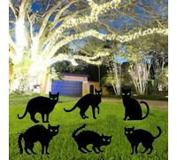 6 Letreros de Patio de Gato Negro de Halloween, Estaca de Jardín Para Gatos Ojos Que Brillan en La Oscuridad, con Estacas, Decoración de Patio de Halloween Para Patio Al Aire Libre, Patio, Jardín