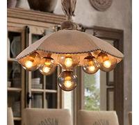 6 Lights American Village Rustic Rope Umbrella Retro Chandelier Lighting Creative Wrought Iron Metal Ceiling Hanging Lamp Shade E27 Cafe Bar Restaurant Suspension Droplight