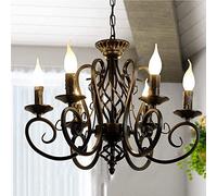 6-Lights Chandelier Candle Pendant Light Vintage Black Hanging Lamp, French Style Chandeliers Ceiling Lighting Fixtures, Kitchen Island Dining Room Suspension Lamps