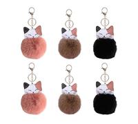 6 Llaveros De Gato, Lindas Hebillas Coles De Bolas De Peluche, Estilo De De Animales, Almacenamiento Antipérdida De Llaves, Decoración De Mochilas Escolares, Regalos para Niños.