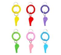 6 llaveros de silbato de plástico, coloridos llaveros de silbato de muñeca de bobina elástica, entrenadores, árbitros, escuela, silbatos de fútbol para deportes al aire libre