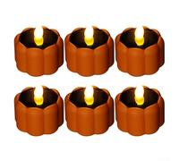 6 luces de té de calabaza impermeables al aire libre, velas de Halloween con energía solar para decoración de noche