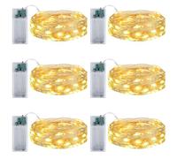 6 luces LED con temporizador, 2 m, 20 ledes, alambre de cobre, cadena de luces para interiores, funciona con pilas, para fiestas, dormitorios, Navidad, bodas, Halloween, decoración DIY (blanco cálido)