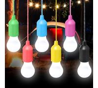 6 luces LED de camping, lámpara de camping con interruptor de tracción, funciona con pilas, lámpara de tienda portátil, lámpara LED para senderismo, camping, jardín, tienda, fiesta, decoración,