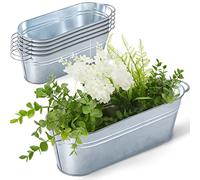 6 macetas ovaladas galvanizadas pequeñas, Cubos galvanizados con asa, Cubo de Metal Ovalado galvanizado, Maceta rústica para decoración del hogar para Fiestas al Aire Libre, Bodas, Eventos (11.42 x