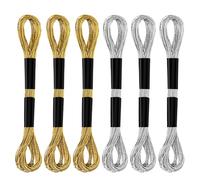 6 Madejas de Hilo de Bordar, Hilo de Bordar Metálico Hilo de Punto de Cruz para Coser Hacer Manualidades con Hilo Suministros de Arte (Oro + Plata)