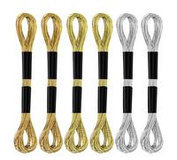 6 Madejas de Hilo de Bordar, Hilo de Bordar Metálico Hilo de Punto de Cruz para Coser Hacer Manualidades con Hilo Suministros de Arte (Oro + Oro Claro + Plata)